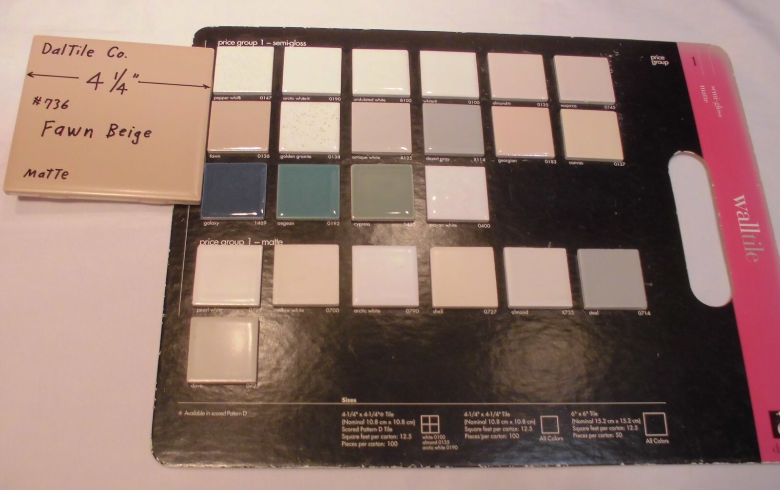 1 pc. Fawn Beige: Matte Ceramic Tile by Daltile #736: 4-1/4″ New Old Stock