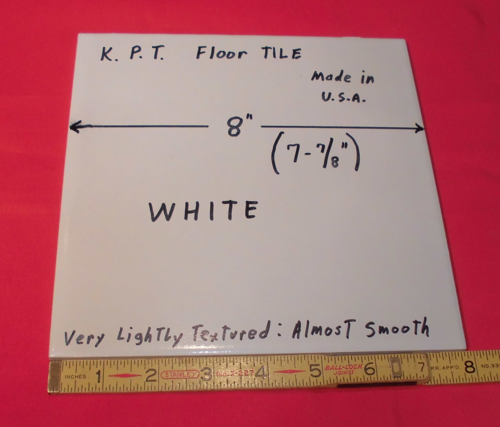 1 pc. Bright White Ceramic Floor Tile: 8″ X 8″ Smooth, Made USA by K.P.T. NEW