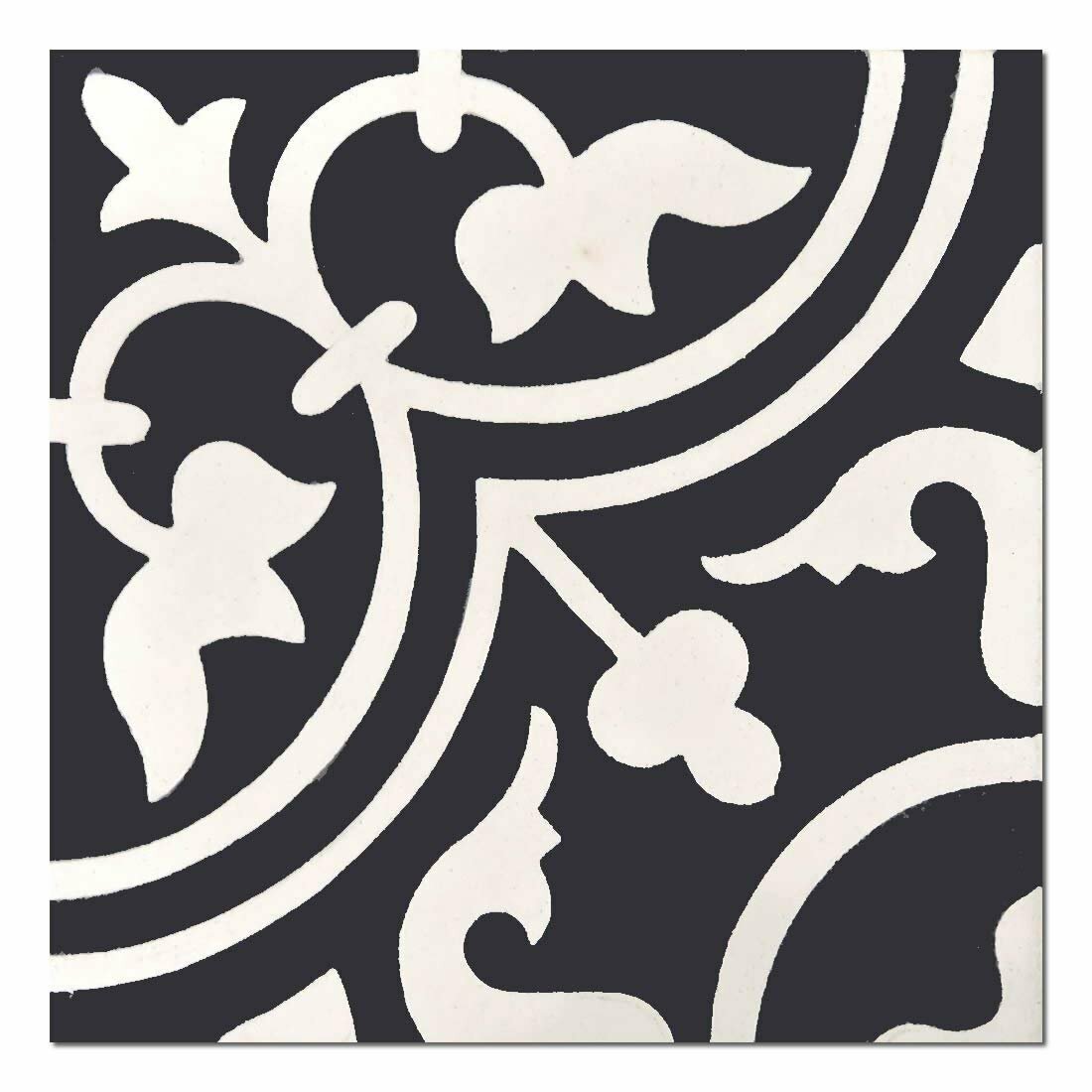 Flora Encaustic White Black 8×8 Honed Finish Genuine Cement Wall Tile Floor