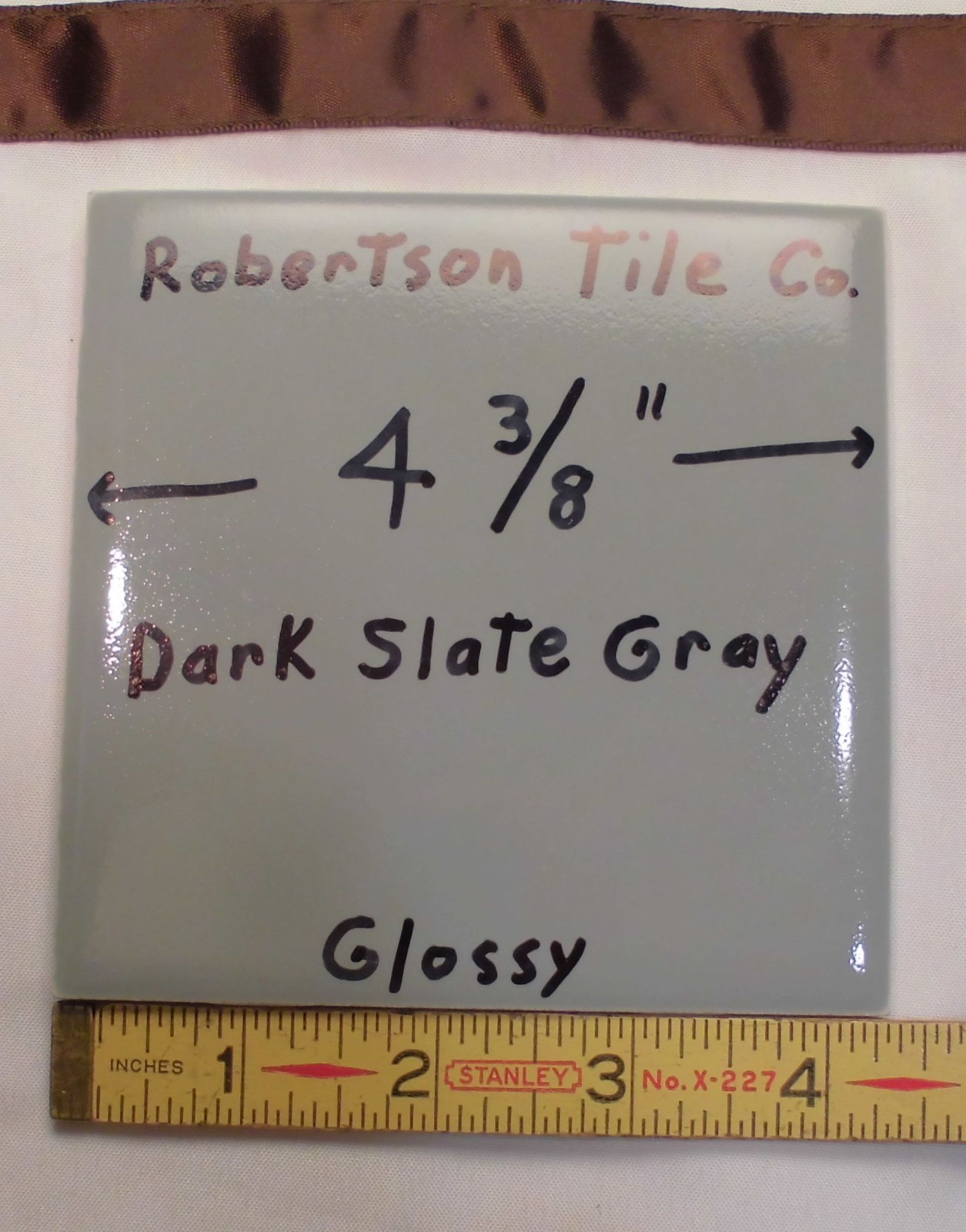 1 pc. Dark Slate Gray: 4-5/16″- 4-3/8″Glossy Ceramic Wall Tile by Robertson Co.