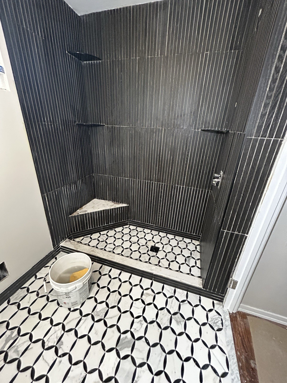 Carrara White & Black Italian Marble Geometric Mosaic Polished Gloss