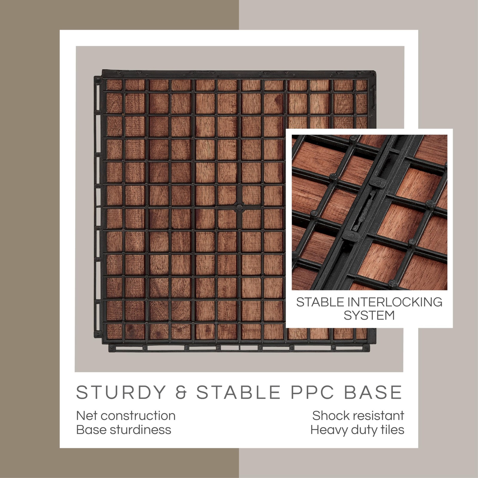 Interlocking Deck Tiles Acacia Wood 10 Pcs 12×12 Waterproof Patio Flooring Balco