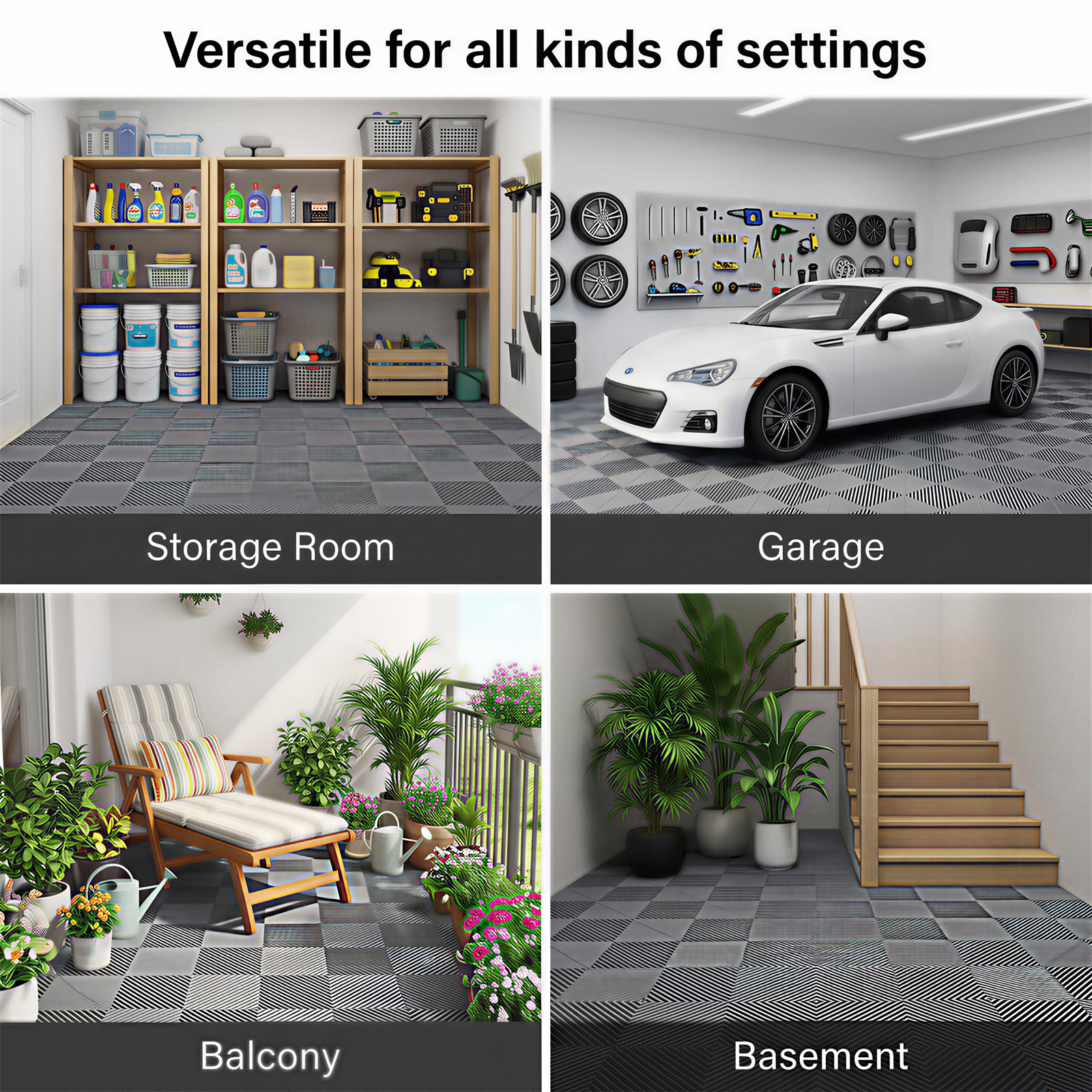 25pcs 15.6×15.6″ Plastic Interlocking Modular Garage Flooring Tile Drainage Tile