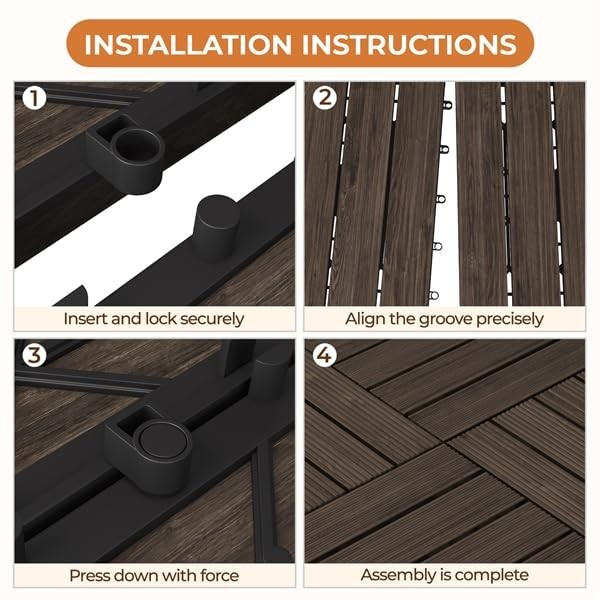 27PCS Interlocking Wooden Flooring Patio Deck Tiles Solid Wood Tiles, 12 x 12in