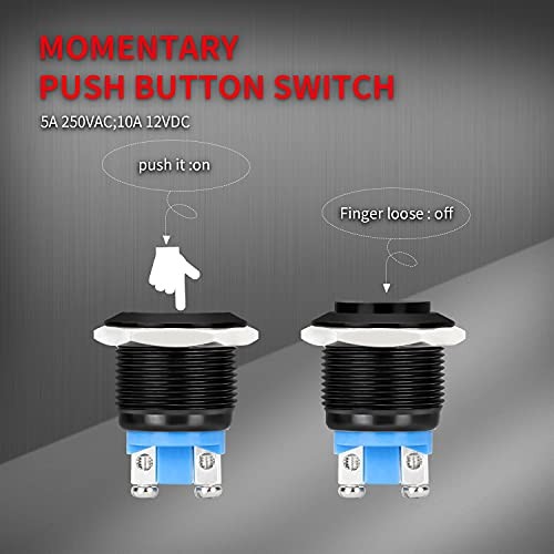 12V Momentary Horn Push Button Switch Black Metal Waterproof Round 19mm