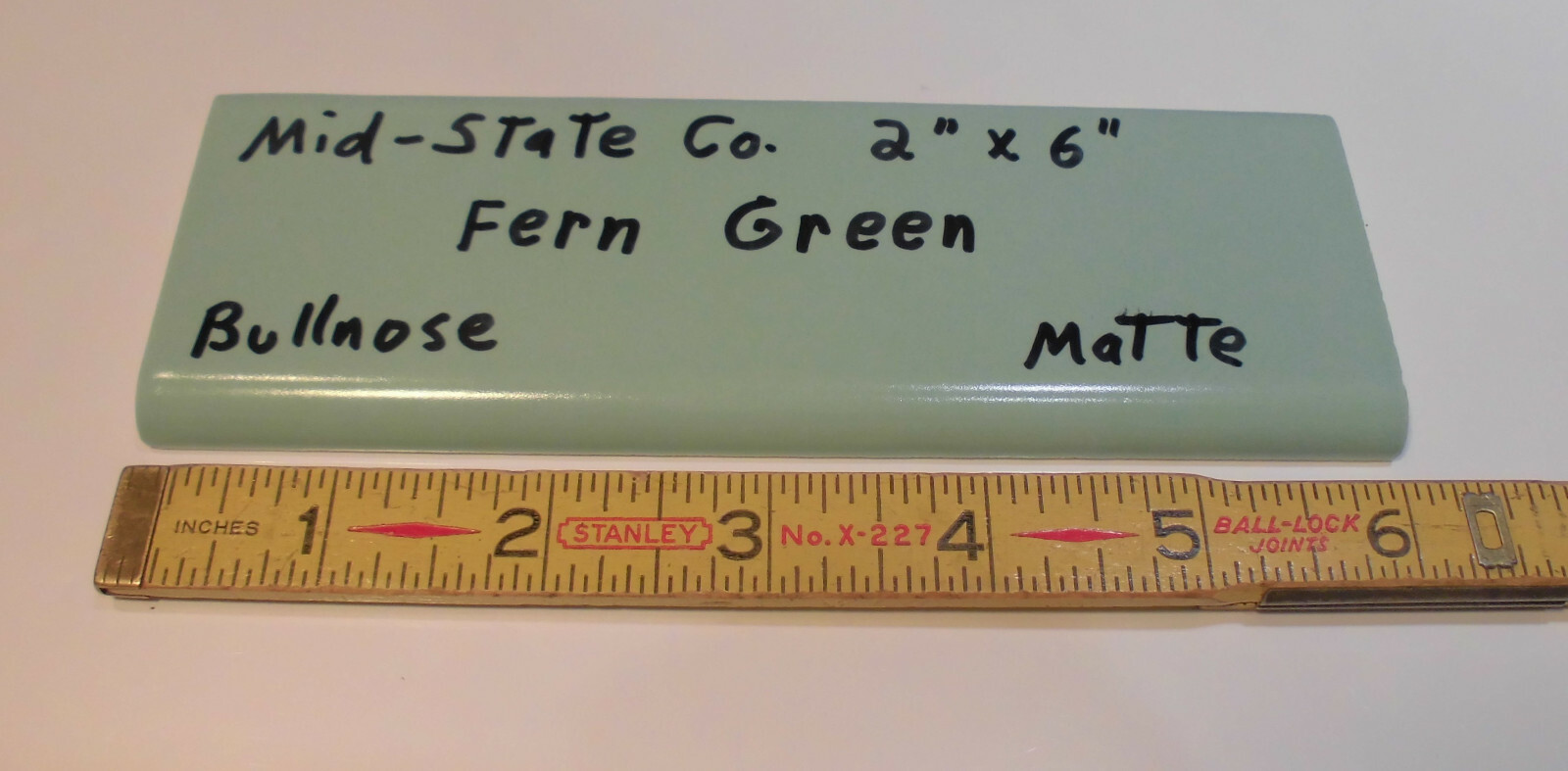 1 pc. Vintage *Fern Green* 2” X 6” Matte Ceramic Bullnose Tile by Mid-State Co.