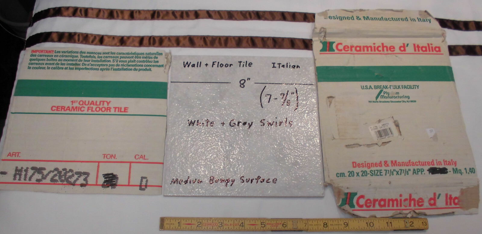 1 pc. Medium Gray Swirls: Ceramic Floor Tile 8″ X 8″ Medium Textured, Italian