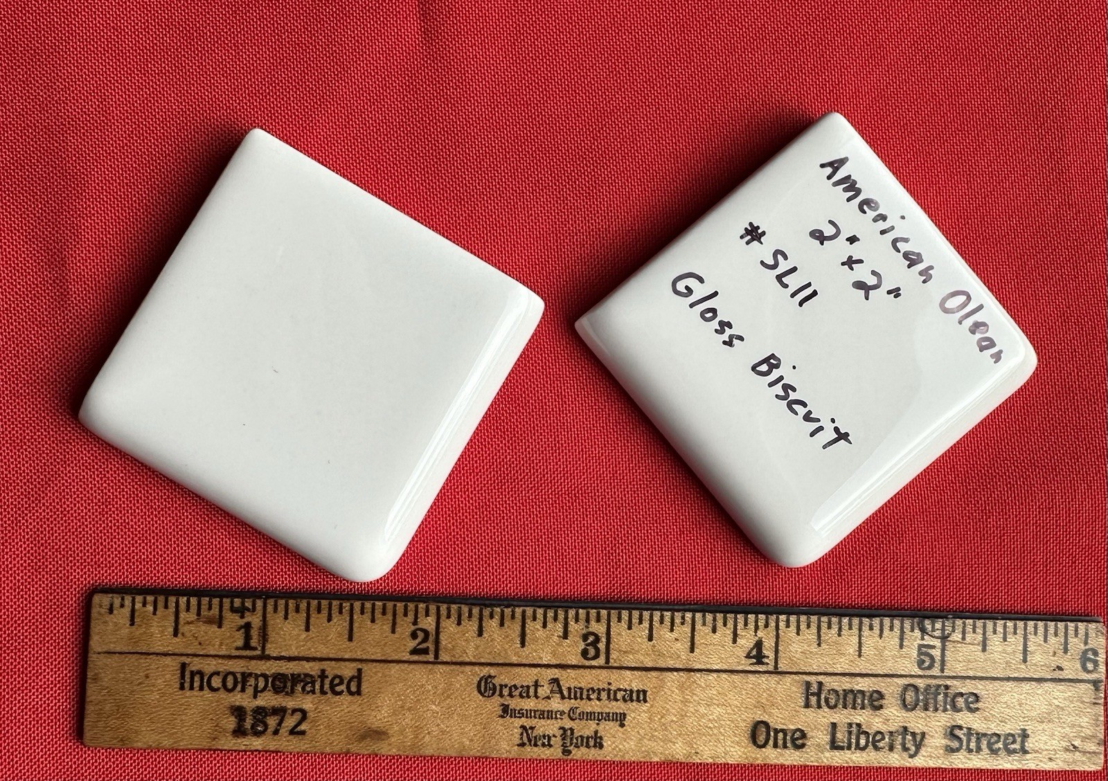 2 pcs. #SL11 Gloss Biscuit: 2″ X 2″ X 5/16″ Ceramic Flat Bullnose Corner Tiles