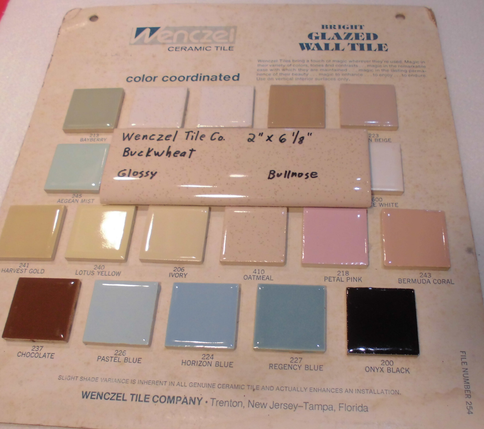 1 pc. Buckwheat – Oatmeal 2” X 6-1/8” Bullnose Ceramic Tile by Wenczel Co. NOS