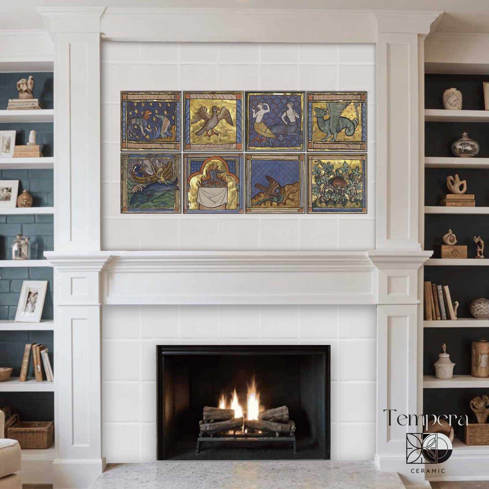 Medieval Beasts Accent Tiles, Bestiaries Decor tiles, 8 accent medieval tiles