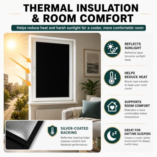 100% Blackout Curtains for Bedroom, Blackout Blinds No Drill with 57″W x 39″H