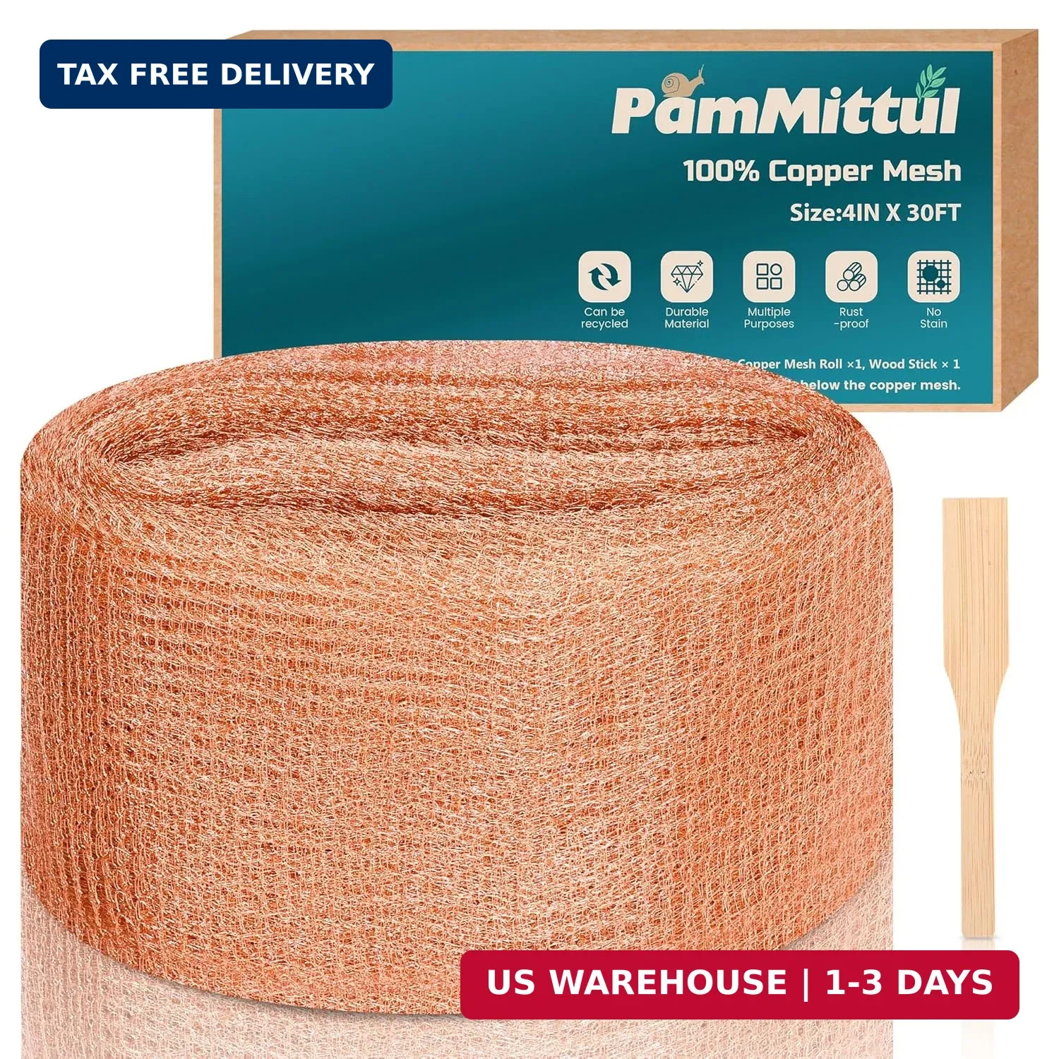 Copper Mesh Rodent Control, 4In X 30Ft Rustproof Pure Copper Mesh Roll for Slug