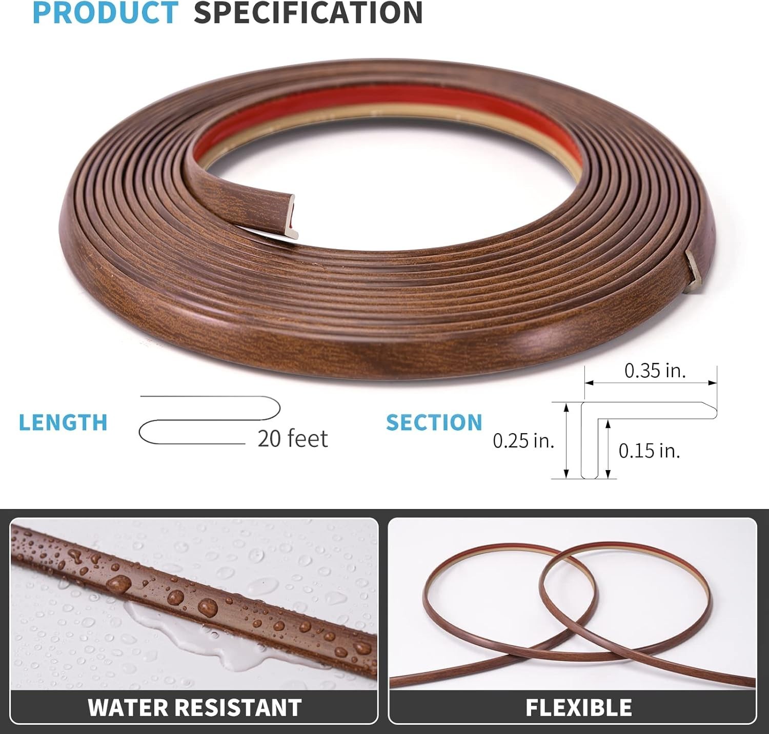 20ft Outside Vinyl Corner Trim Peel and Stick for Tile and Wall Edges, Furnit…