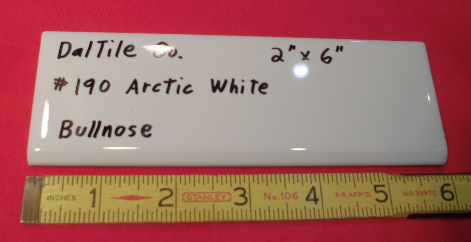 1 pc. Glossy Arctic White: 2″ X 6″ Bullnose Ceramic Tiles by Daltile, New Stock