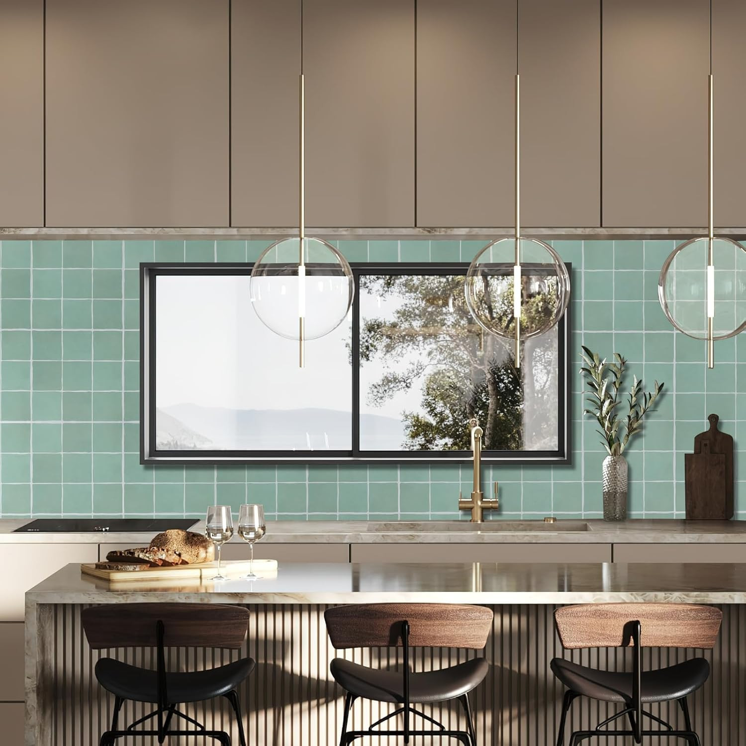 10-Sheet Peel and Stick Backsplash Tiles, Sage Green Self Adhesive Backsplash, G