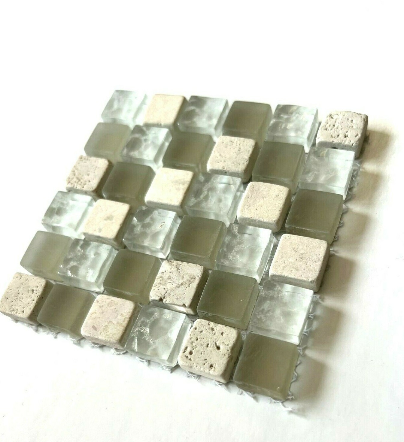 5/8×5/8 Glass Stone Mix Mosaic Tile Matte Frosted Textured Backsplash Spa