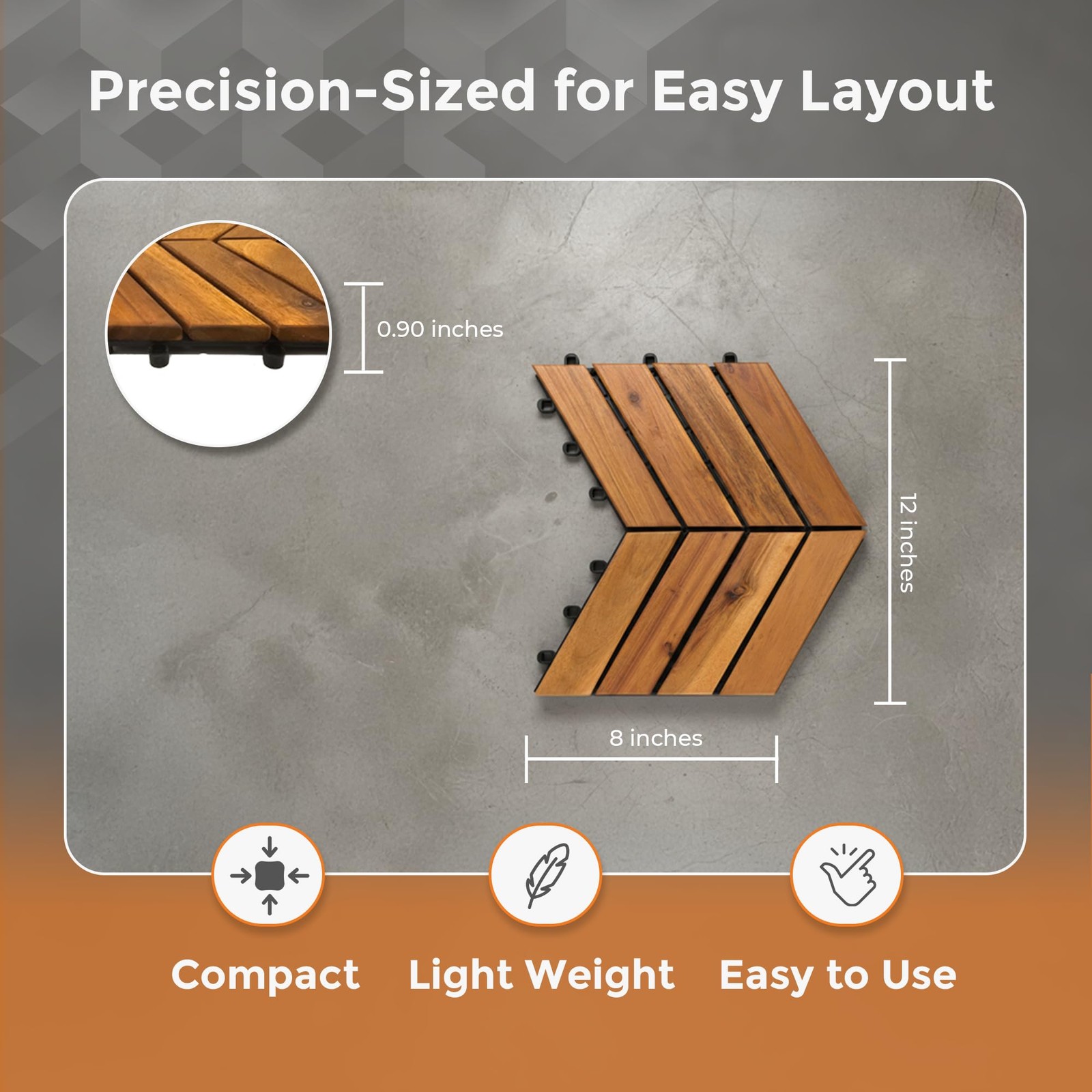 Majestick Goods Interlocking Deck Tiles 12″x8″ Herringbone 18 Sq Ft Acacia W…
