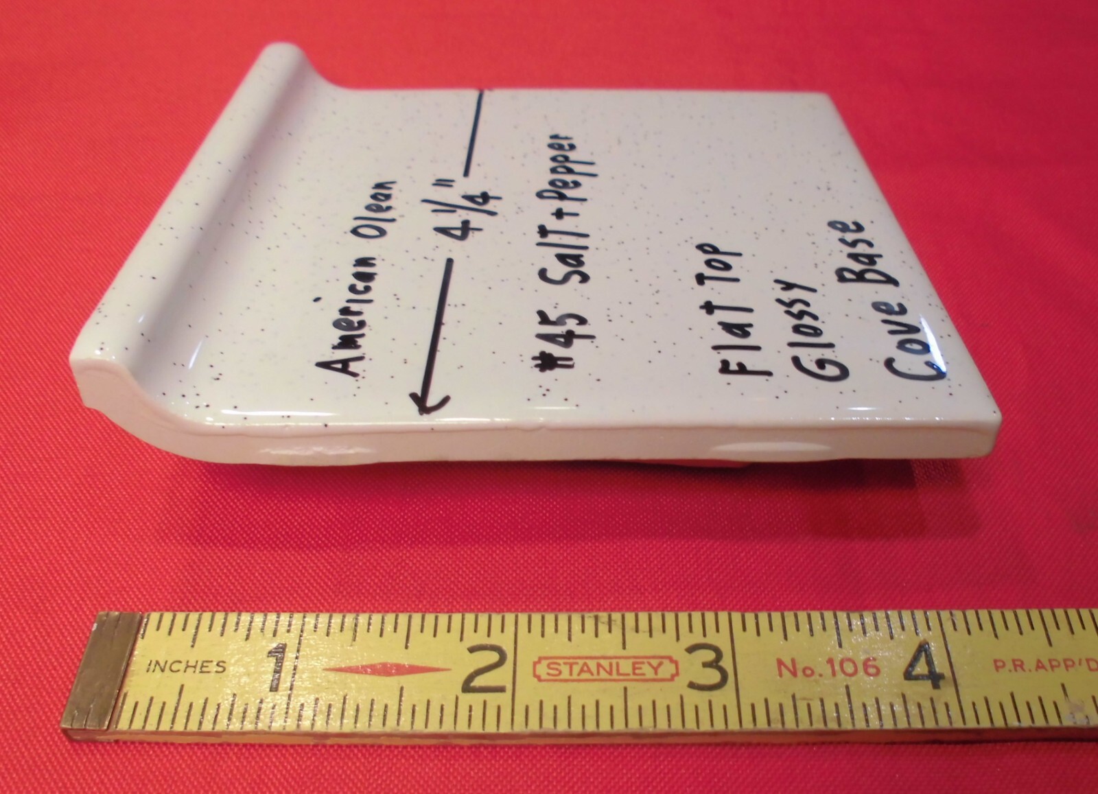 1 pc. Salt & Pepper: stack-on-top Cove/Base Ceramic Tile; 4-1/4″ American Olean
