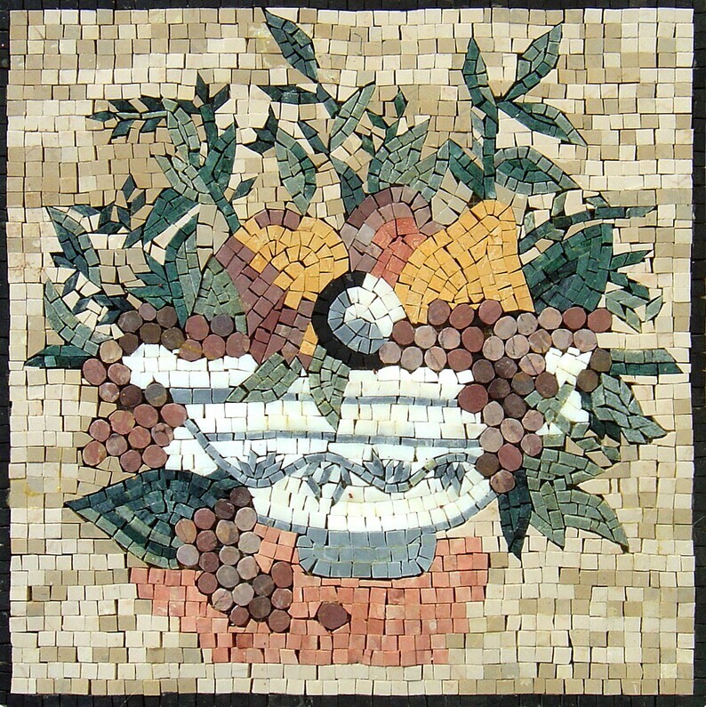 FRUIT BOWL ART – Kitchen Backsplash Mosaic Wall Art – Square-Shaped Fruit Bowl M