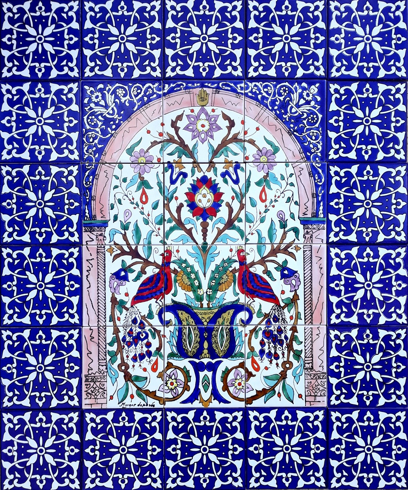 30inx36in Bird of Paradise Arabesque Design Mosaic Backsplash