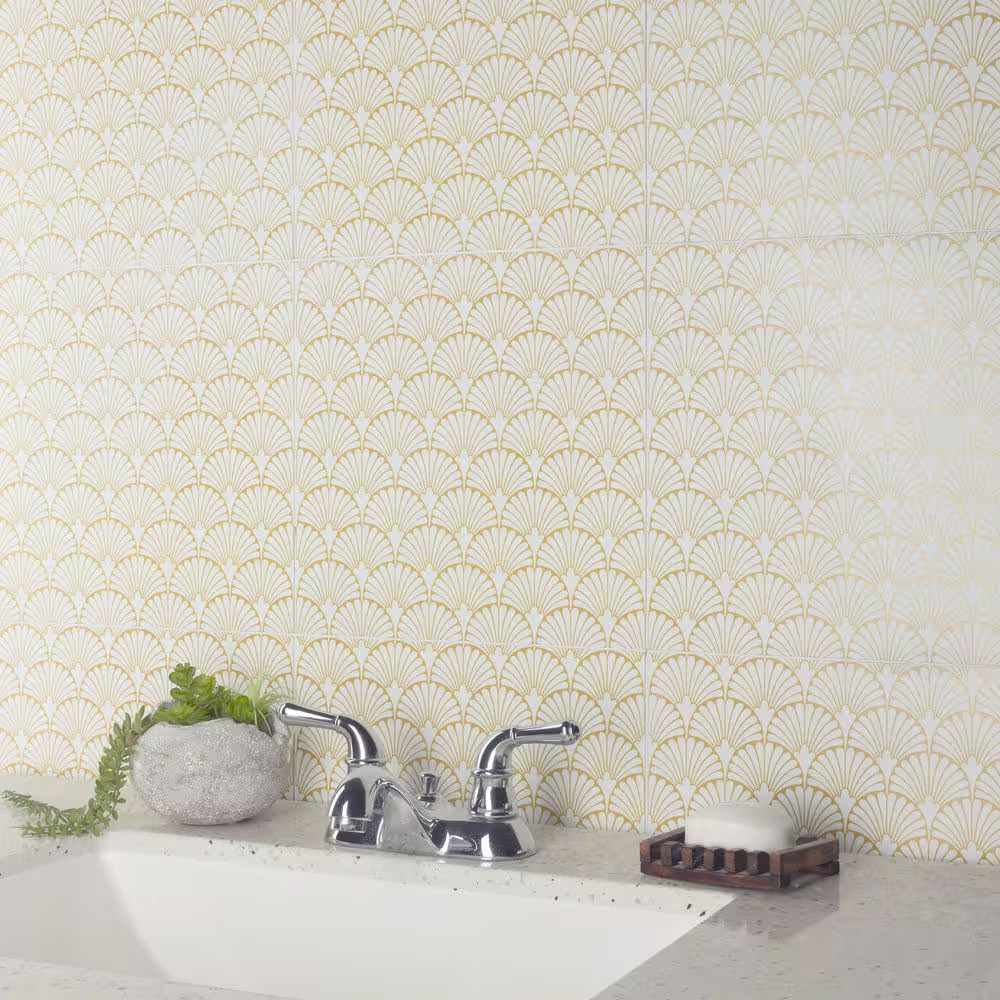 Art Deco Manhattan White 11-3/4 In. X 11-3/4 In. Porcelain Floor and Wall Tile (