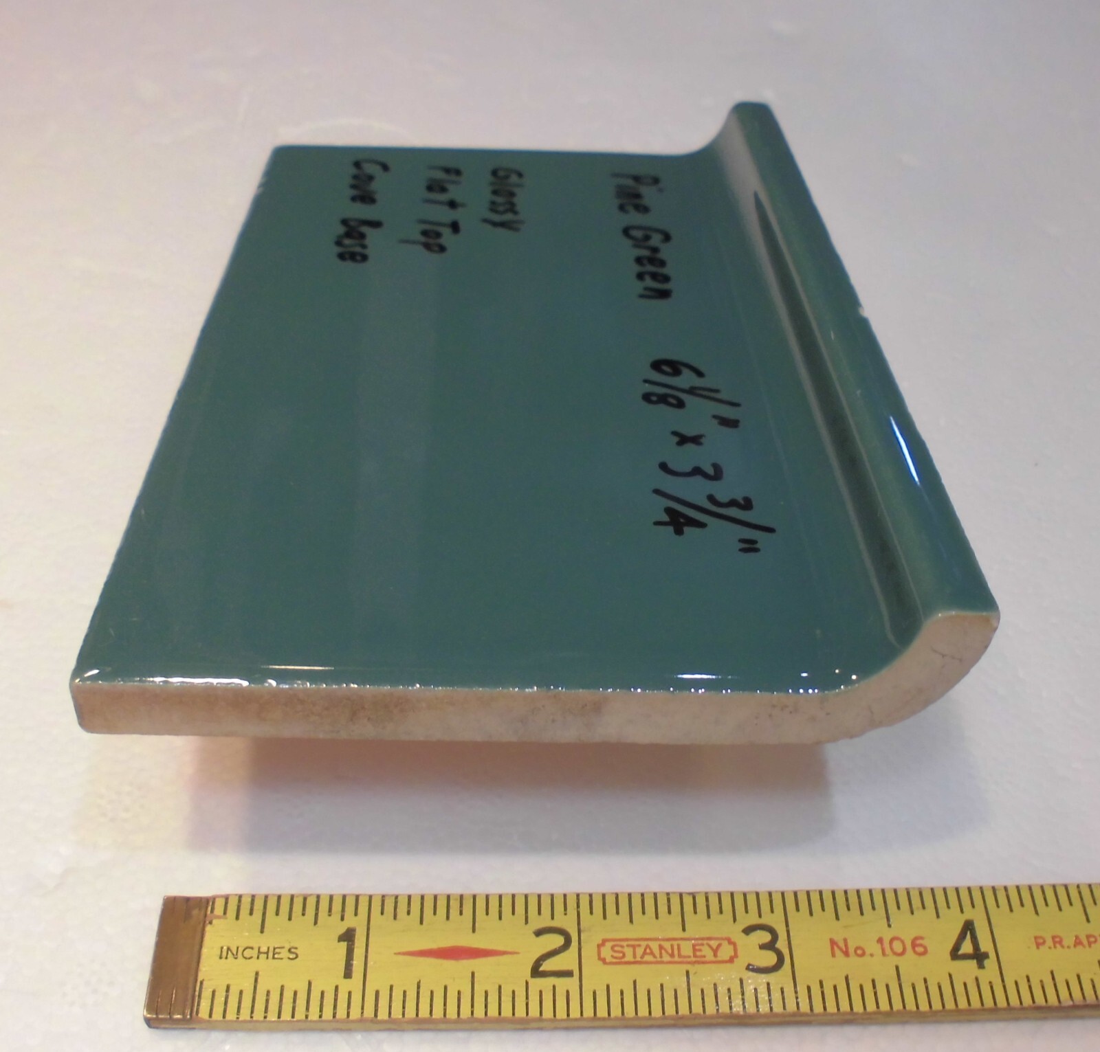 1 pc. Pine Green: 3-3/4″ X 6-1/8″ Ceramic Cove Base Tile, Stack-on-Top, Flat Top