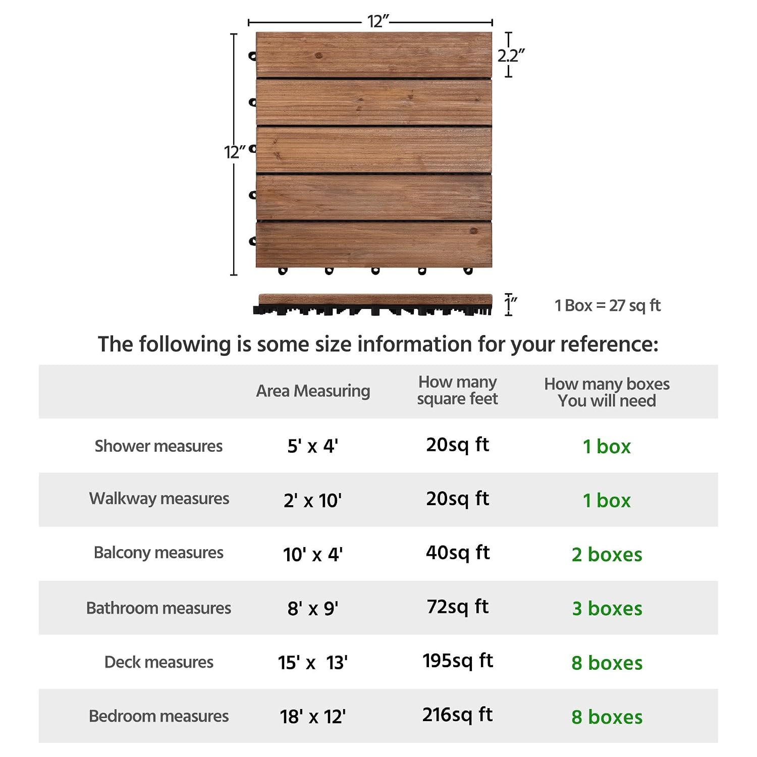 Yaheetech 27PCS Interlocking Deck Tiles Outdoor Patio Floor, Brown | Acacia Wood