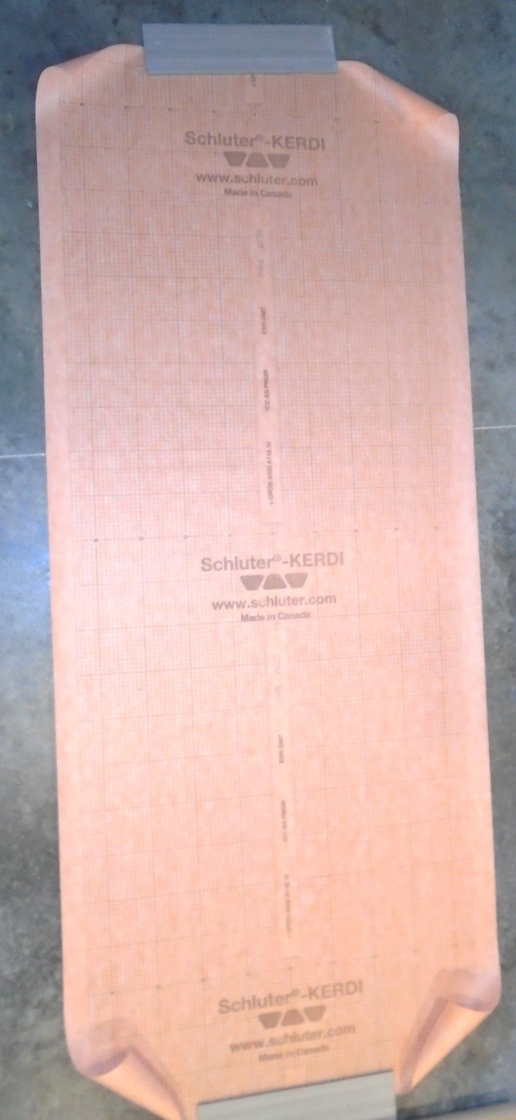 Schluter-KERDI membrane : ~39″ x 96″ (so ~26 ft2) plus various cut pieces shown