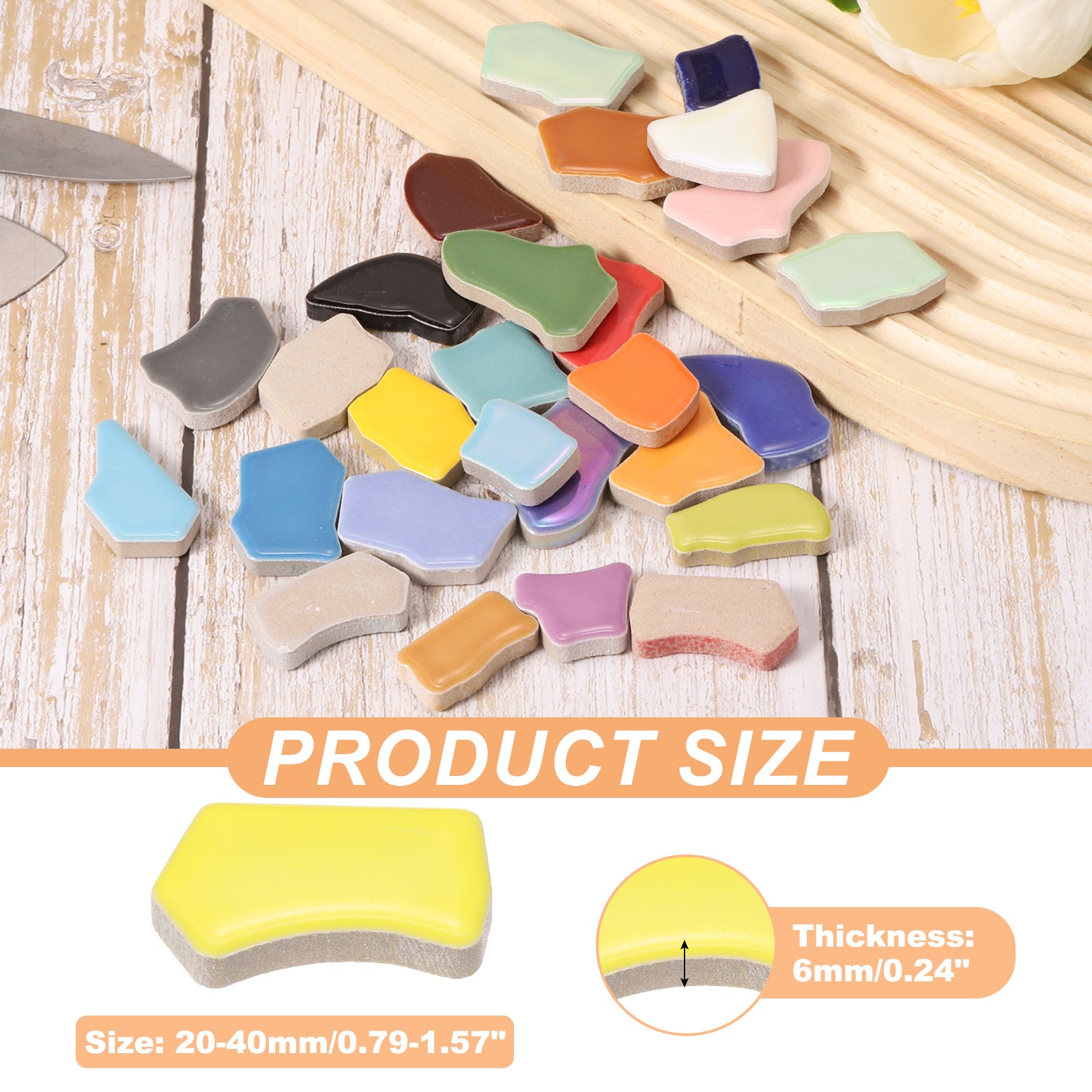 250g/0.55LB 0.79″-1.57″ Irregular Ceramics Mosaic Tiles, Lemon Yellow