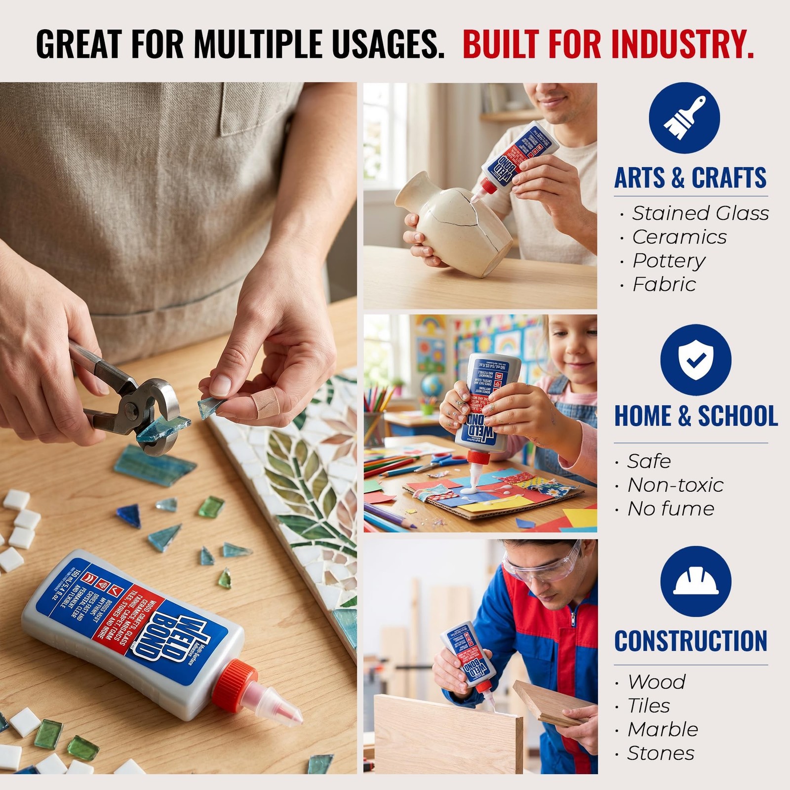 Weldbond Multi-Surface Strong Glue – Fast Drying Glue for Wood, Tile, Cera