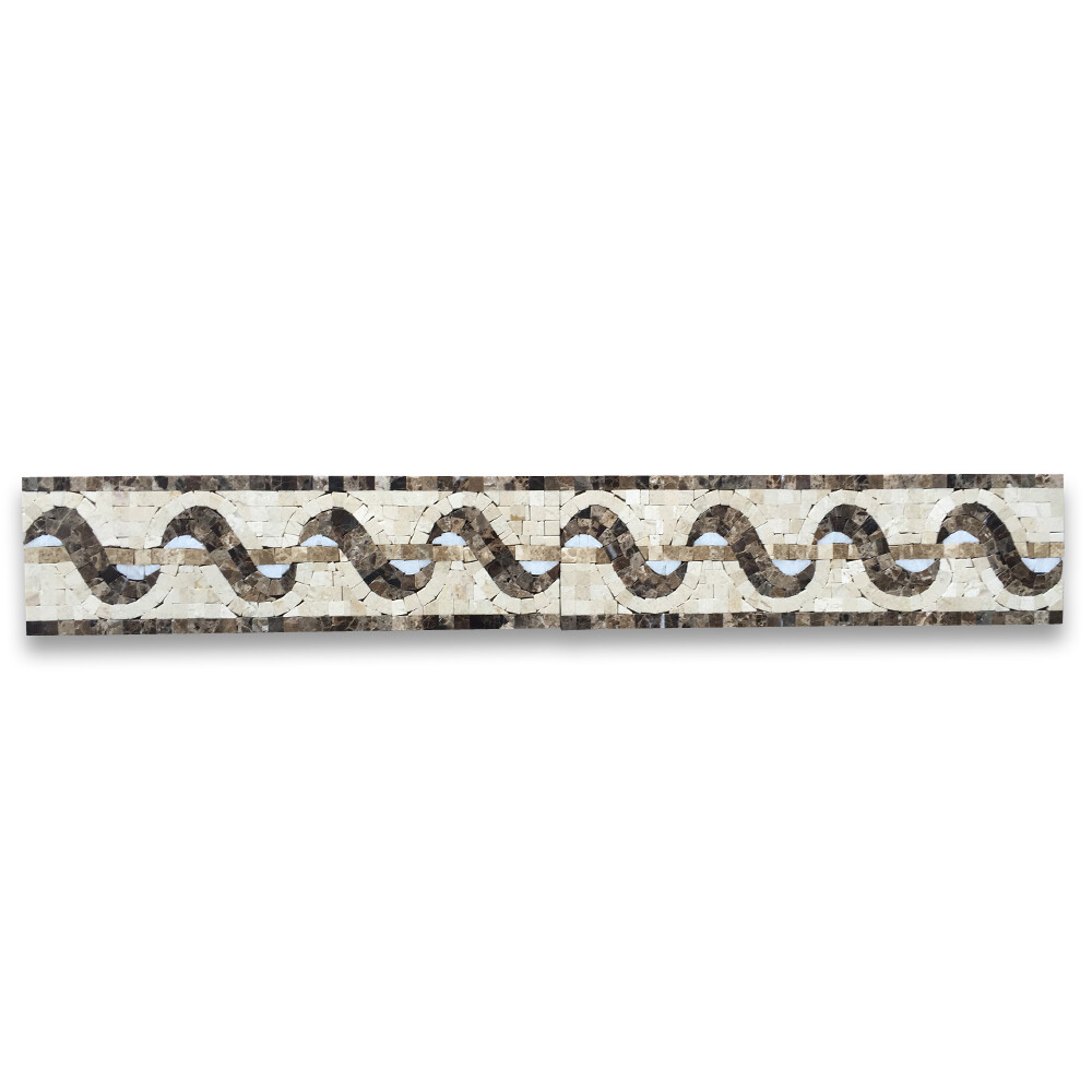B0024P Marble Mosaic Border Listello Tile Melody Emperador 4×13.4 Polished
