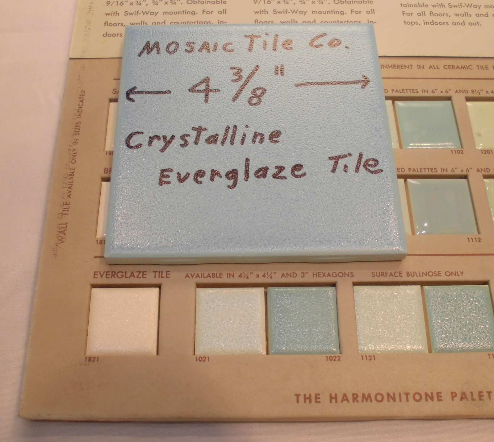 1 pc. *Baby Blue* Ceramic Tiles by Mosaic Tile Co. 4-3/8″ Crystalline Glazed