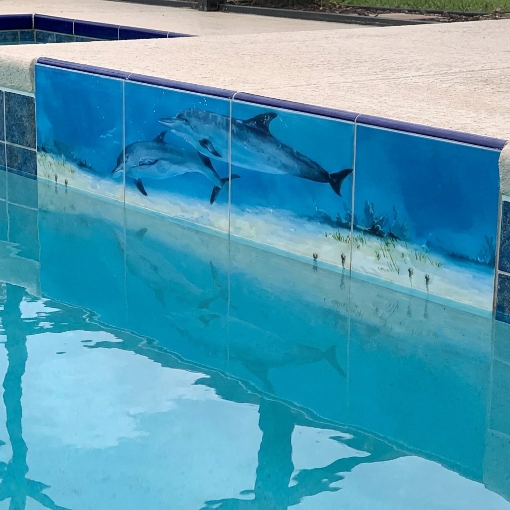 Reflective Expressions Waterline Pool Tile Porpoise Dolphin 6 x 24 Kevin R Brant