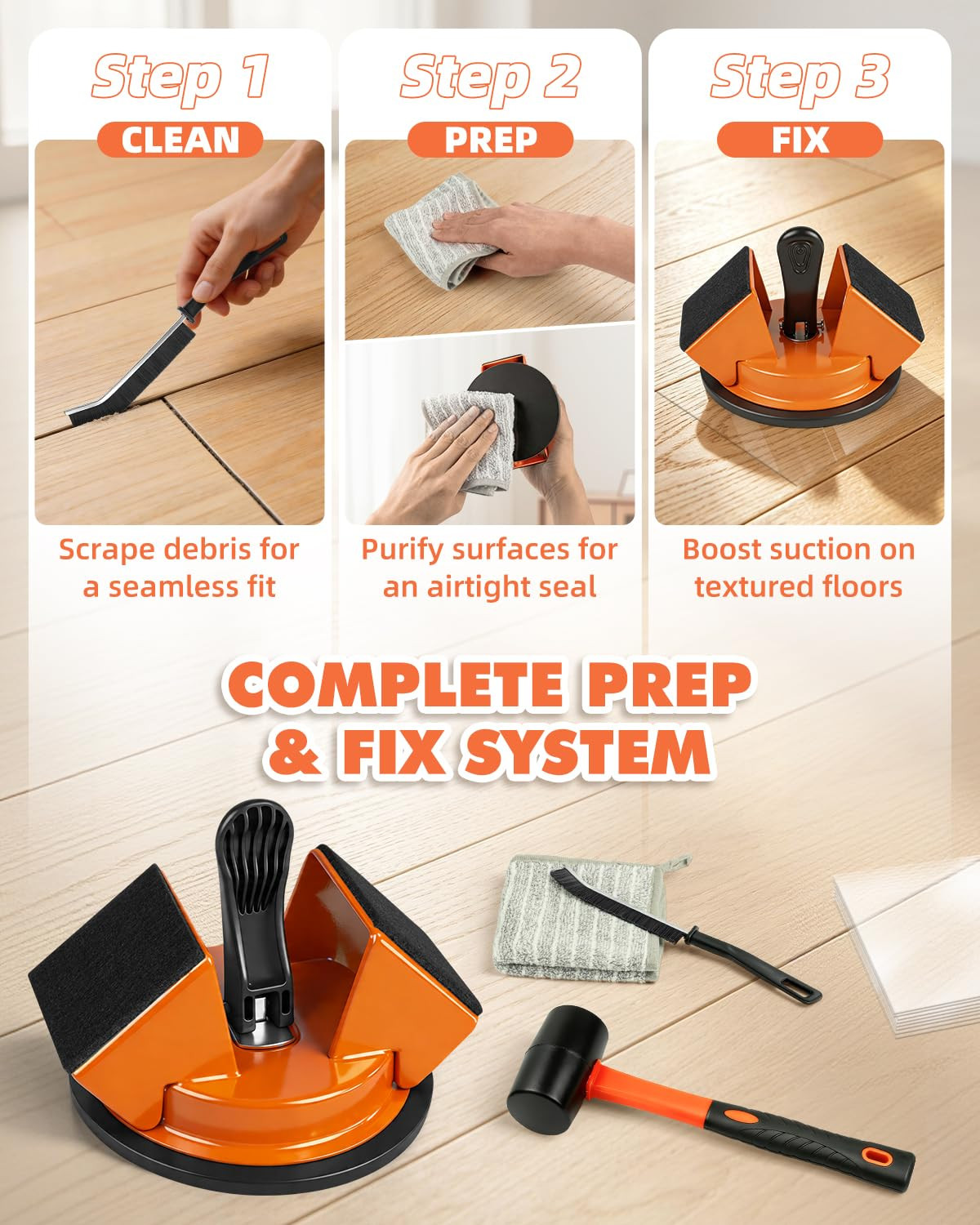 Floor Gap Fixer Tool Kit with Mallet for Laminate Vinyl LVP Flooring | Strong Su