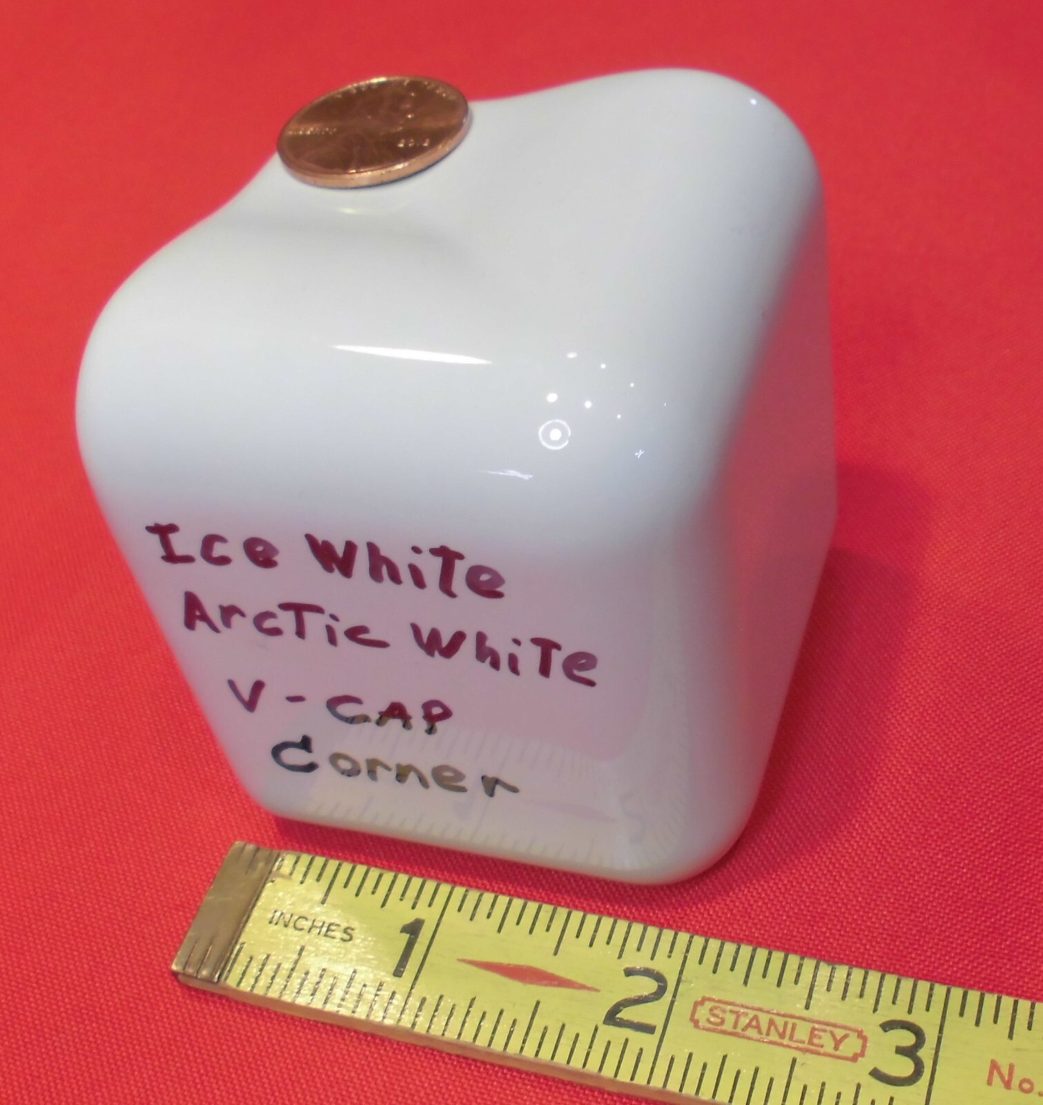 1 pc. Glossy Ice/Arctic White: V Cap Corner Ceramic Trim Tile: Countertop Edging