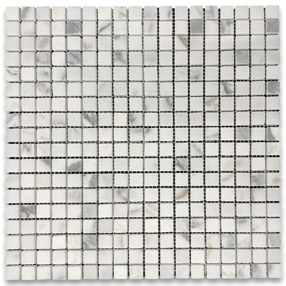 L22XH 5/8×5/8 Square Statuary Statuario White Marble Grid Mosaic Tile Honed