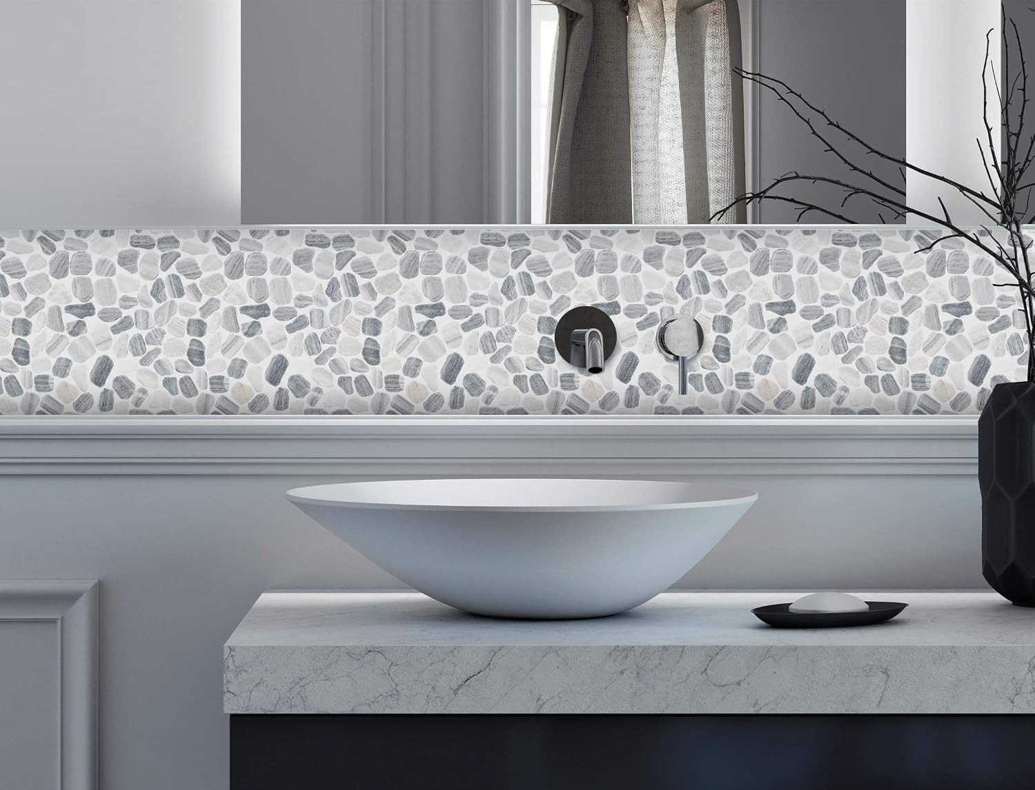 Marble Mosaic Tile for Kitchen Backsplash, Bath Bathroom Floor, Etc, River Rock
