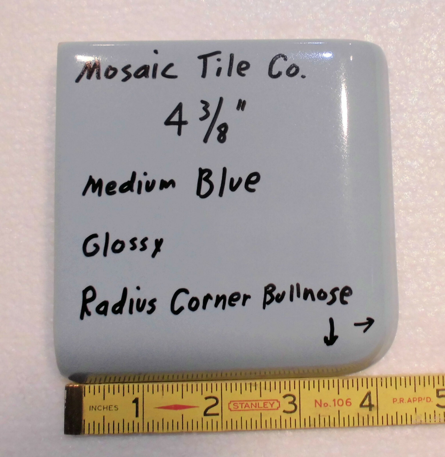 1 pc. Medium Blue – Gray; Radius Corner Bullnose Ceramic 4-3/8″ Glossy; Mosaic