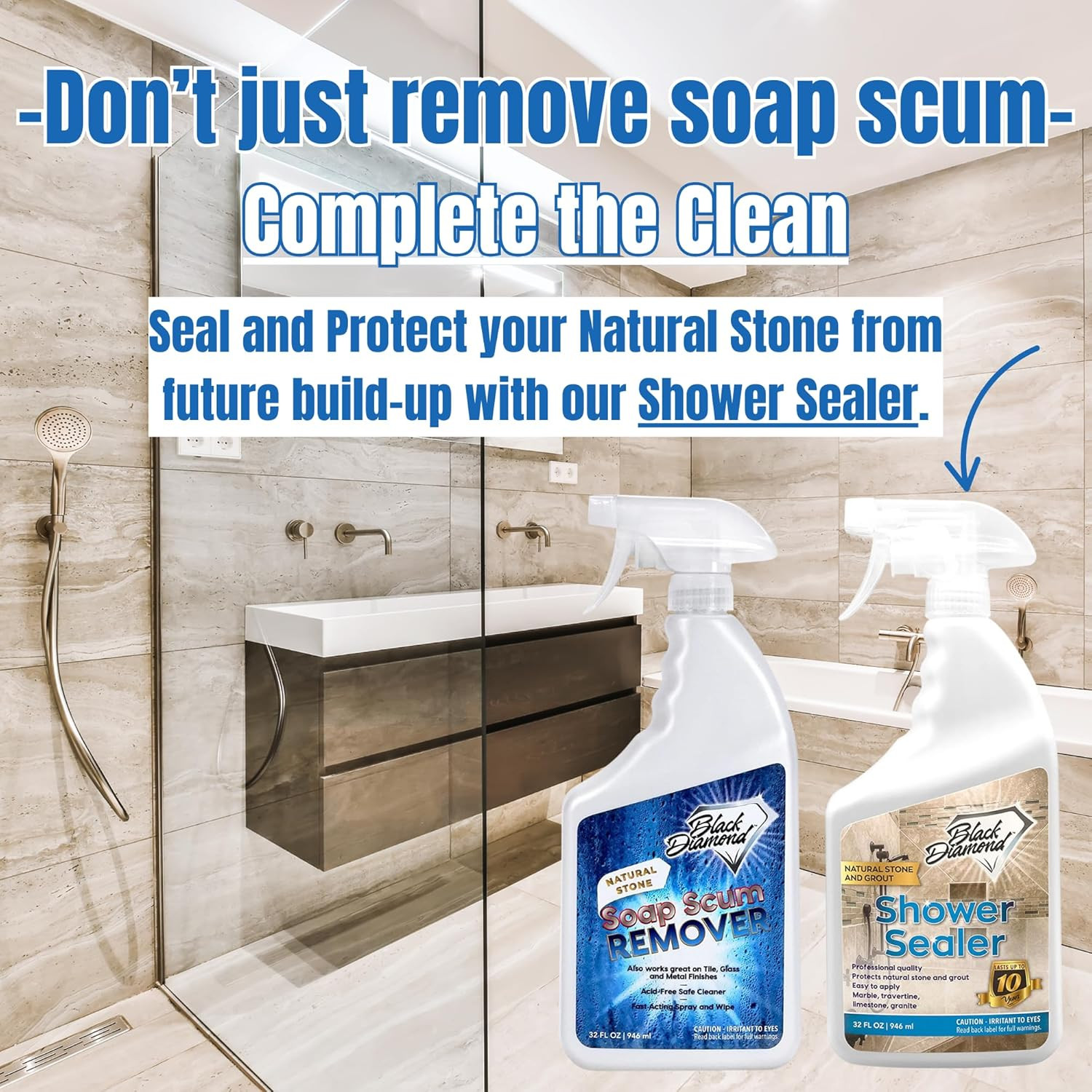 Natural Stone and Grout Penetrating Shower Sealer. Marble, Granite Travertine, L