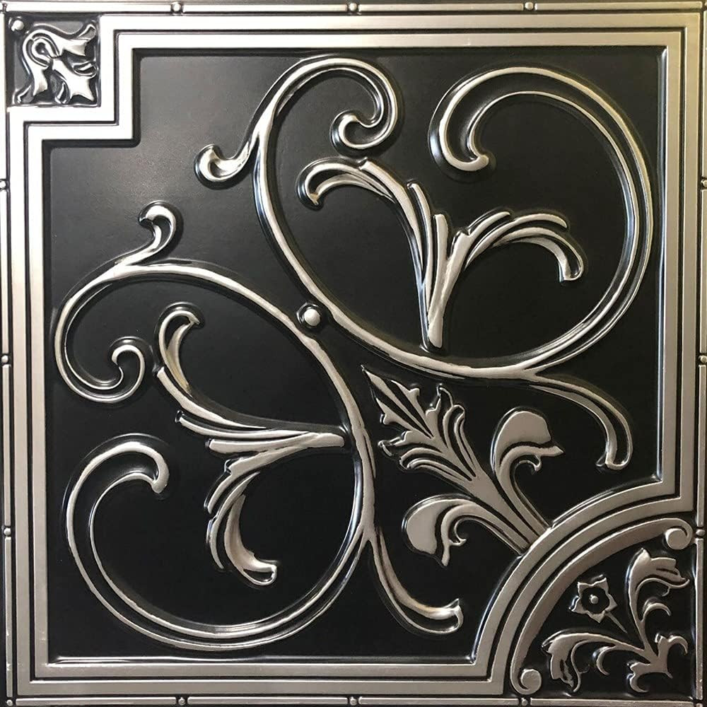 Antique Silver Lilies & Swirls PVC Ceiling Tile 2′ x 2′ (Covers 40 Sq.Ft)