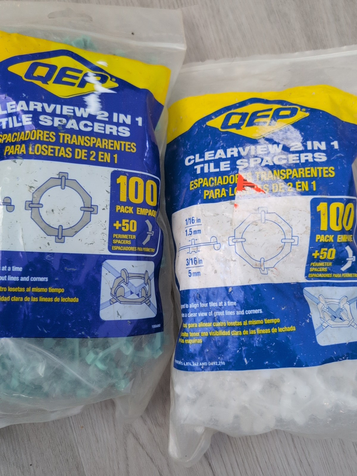 (3) pack QEP 1/16″ 3/16″ 1/8″ Clearview 2 In 1 Tile Spacers 100 Count + 50