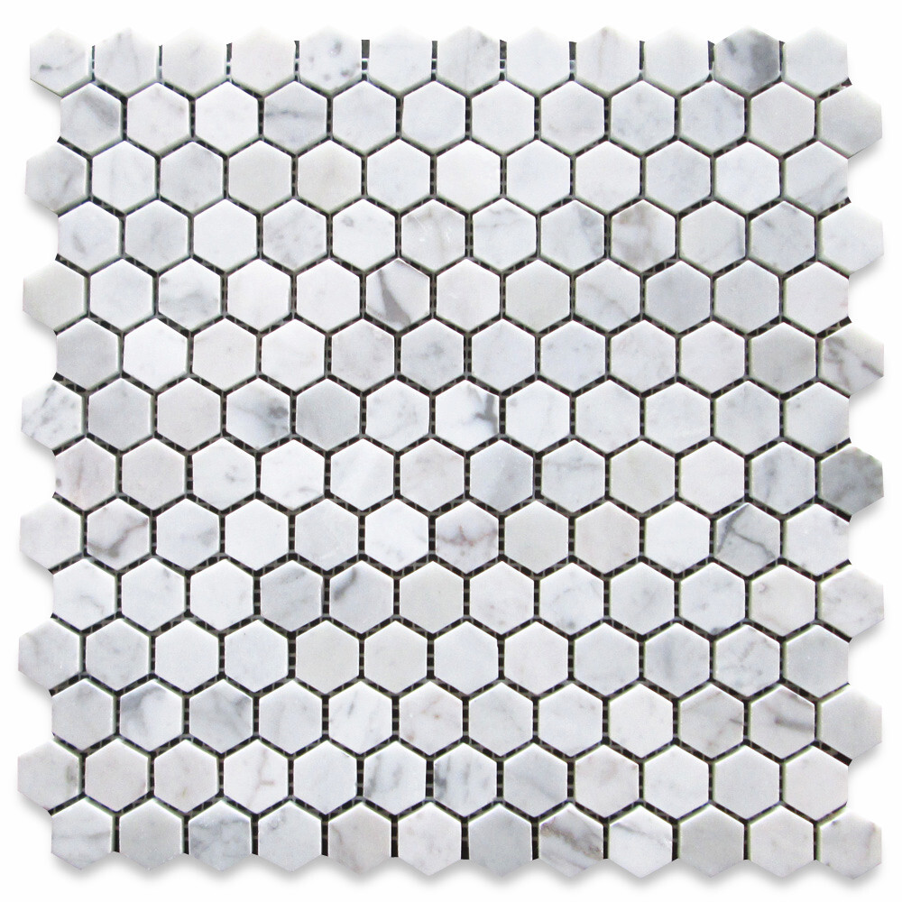 C31XP Carrera Marble 1″ Hexagon Tile Bianco Carrara Venato Mosaic Polished