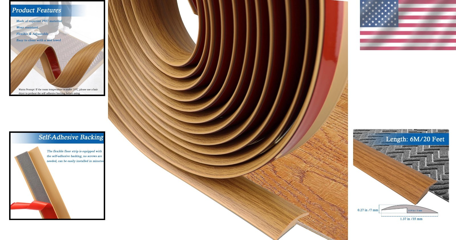 20ft Self-Adhesive Carpet Edging Trim Strip – Ideal for Thresholds Less Than 5mm