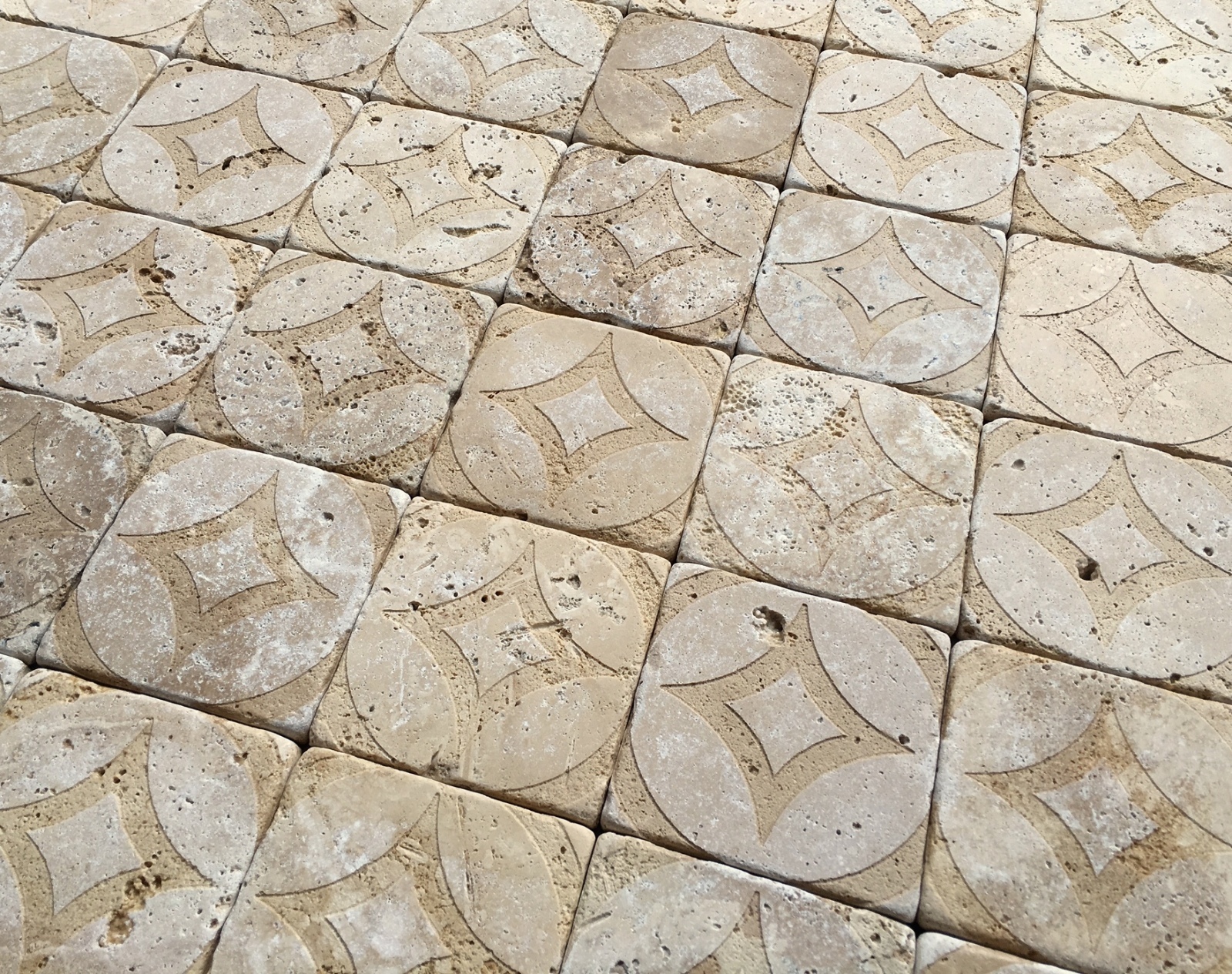 Walnut Tumbled 4×4 Circa Carved Handmade Travertine Stone Decor Tile Backsplash