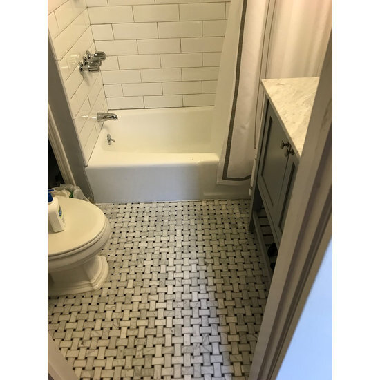 C651XP Carrara Marble Basketweave Mosaic Tile Carrera Black Dots Polished 1×2