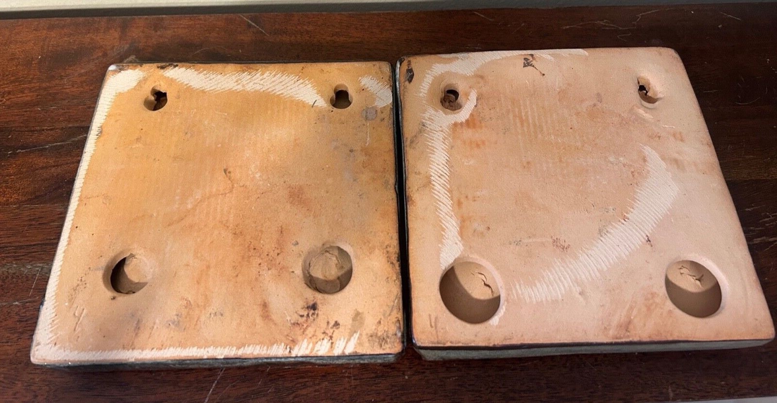 2 Decorative Square Rustic Ceramic Pottery Tiles Wall Hangers 6.5 x 6.5 in