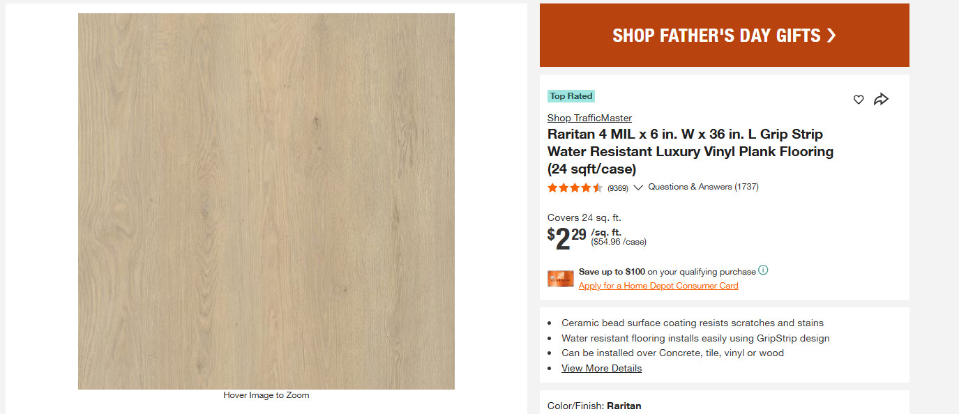 Pallet Sale – Trafficmaster Flooring Raritan 6in x 36in – 20 cases