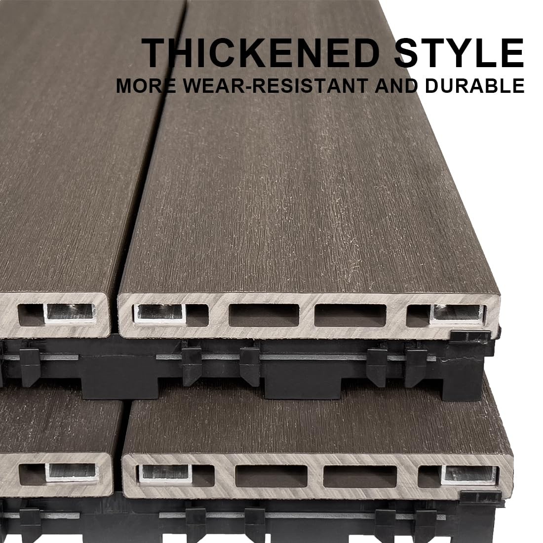 JJWOOD 2-Inch Thick Interlocking Deck Tiles, 4 Pcs 12″ x 24″ Reinforced WPC P…