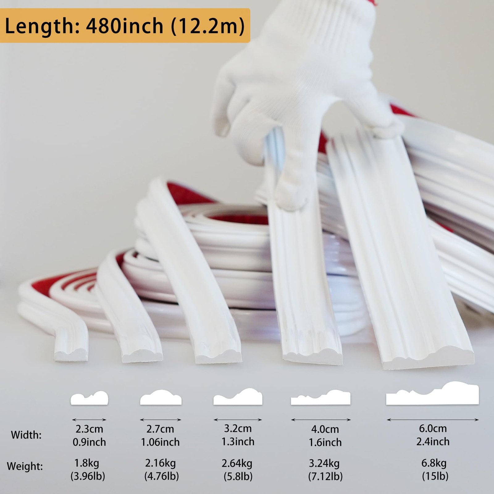 Hungbak 480″L x 1.6″W Peel and Stick Chair Rail Panel Molding, Pre-Primed Tri…