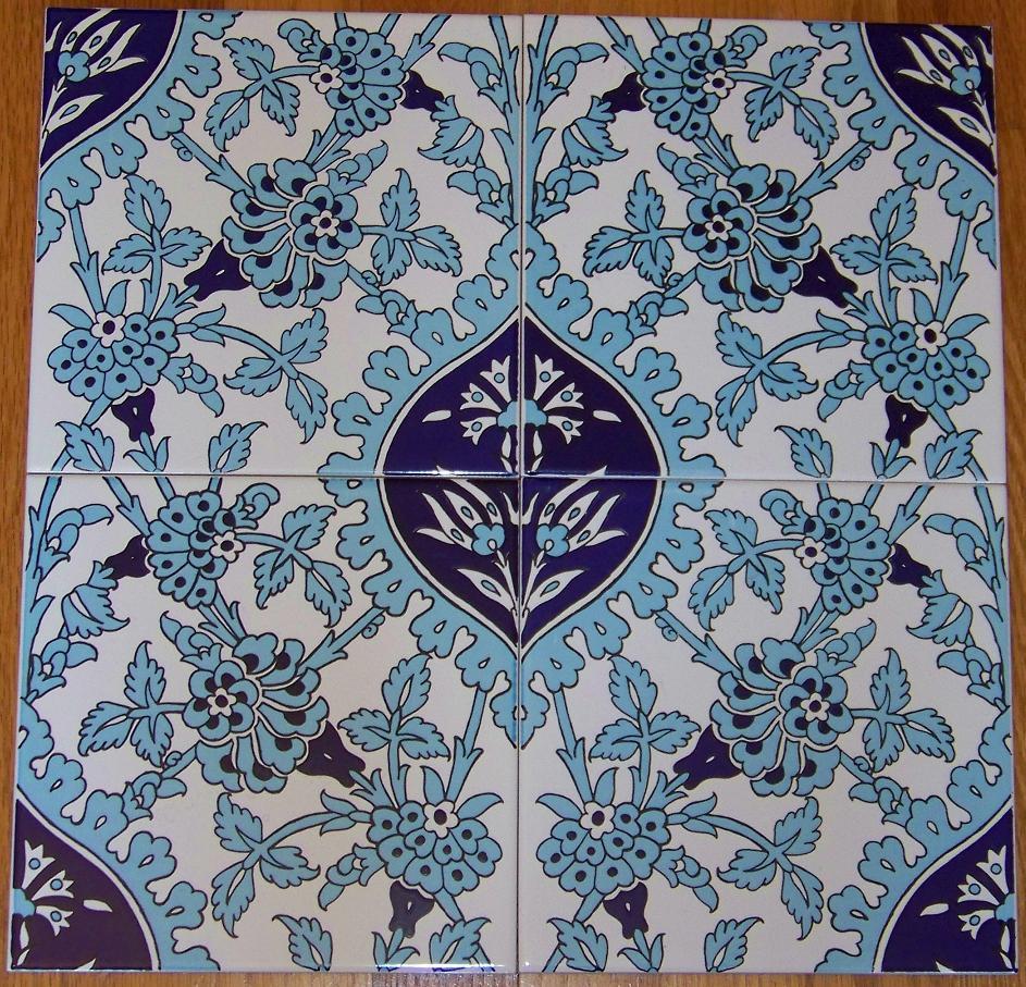Turkish 16″x16″ Ottoman Tulip Iznik Blue & White Carnation Pattern Ceramic Tile